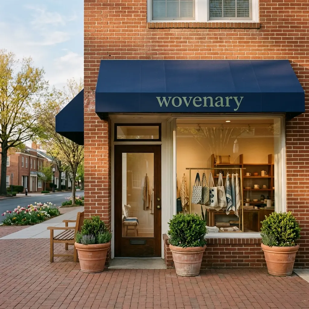 Boutique storefront with branded shopping bags