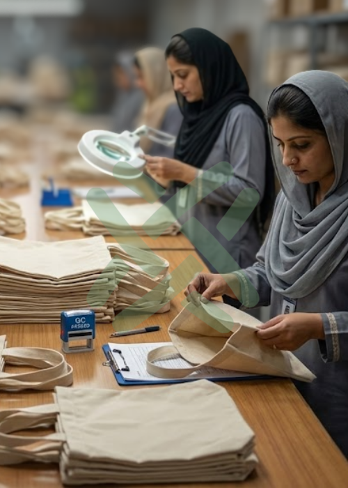 Canvas tote bag final quality inspection before shipping