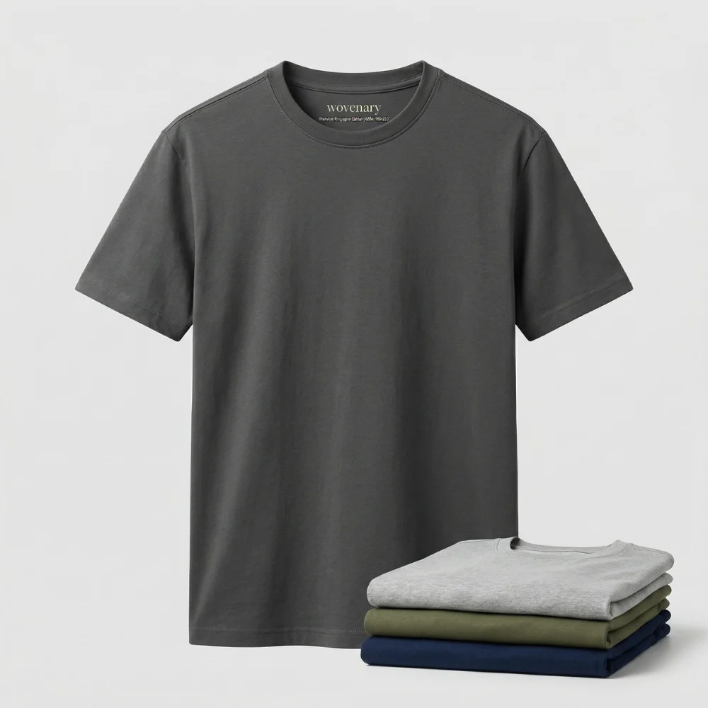 Basic custom t-shirt — premium ring-spun cotton wholesale with Wovenary branding